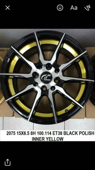 Mags 15 inch 6.5 wide 8 holes yellow black
